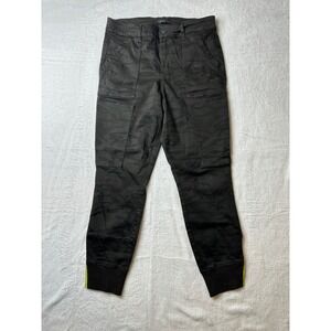 Level 99 Cargo Jogger Pants Womens 29 Black Camo Neon Yellow Zip SC2F57